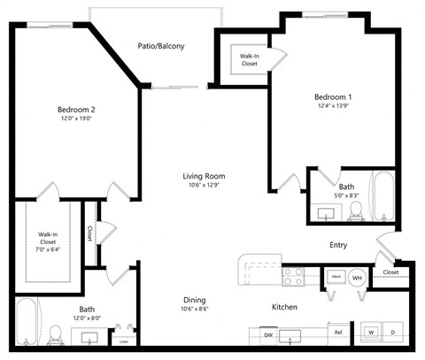 the 2-bedroom Eagle View floorplan at the Eagle Run Apartments in West Omaha, NE